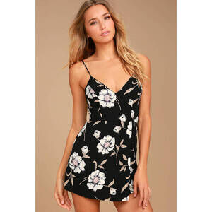 Lulus Magical Meadow Black Floral Print Skort Dress - Size M